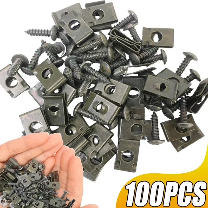 Car Fastener Clip U-Type Metal Screw Clip Tools for Motorcycle Engine Undertray Splash Shield Guard Bumper Screw Car Accessories