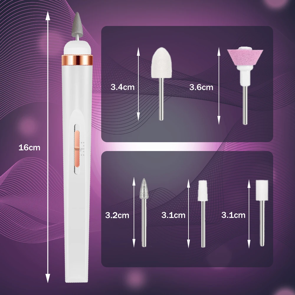YIKOOLIN 5 in 1 Electric Nail Polish Drill Machine USB Charge Portable Manicure Set Exfoliation and Polishing for Nail Salon