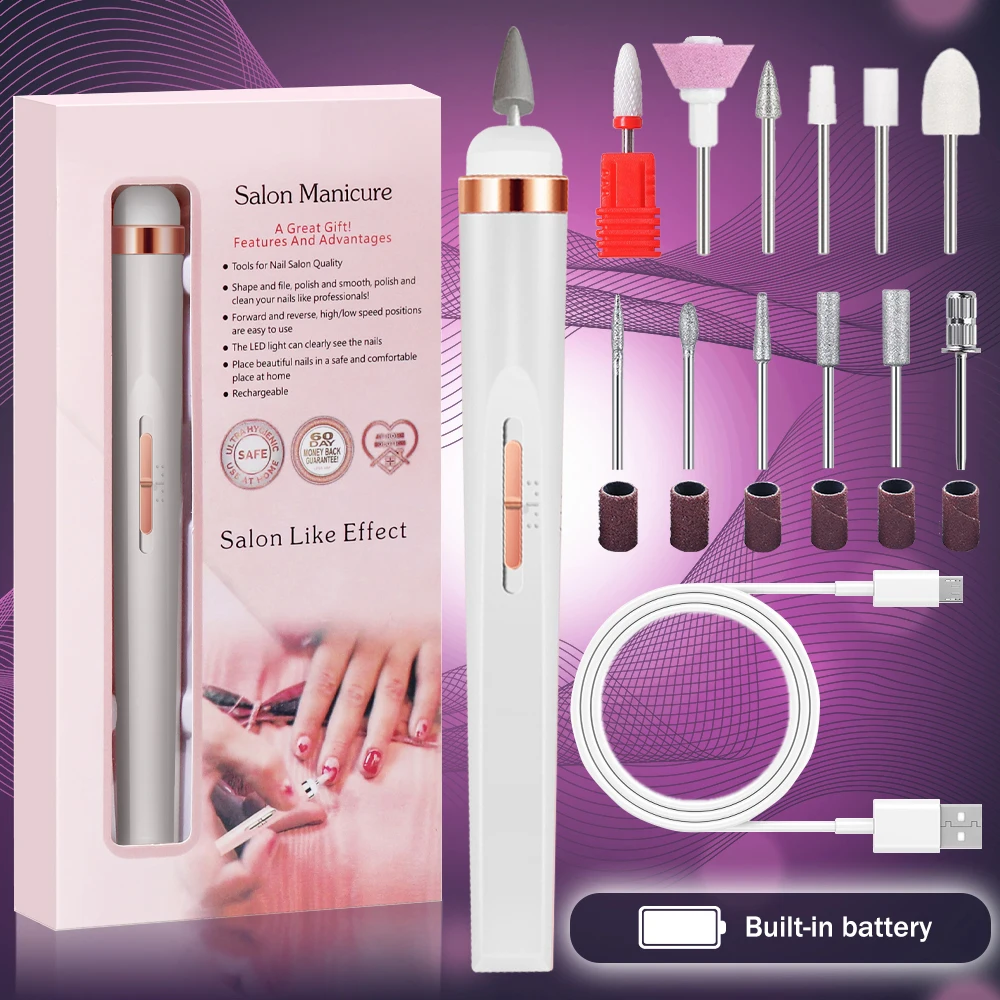 YIKOOLIN 5 in 1 Electric Nail Polish Drill Machine USB Charge Portable Manicure Set Exfoliation and Polishing for Nail Salon