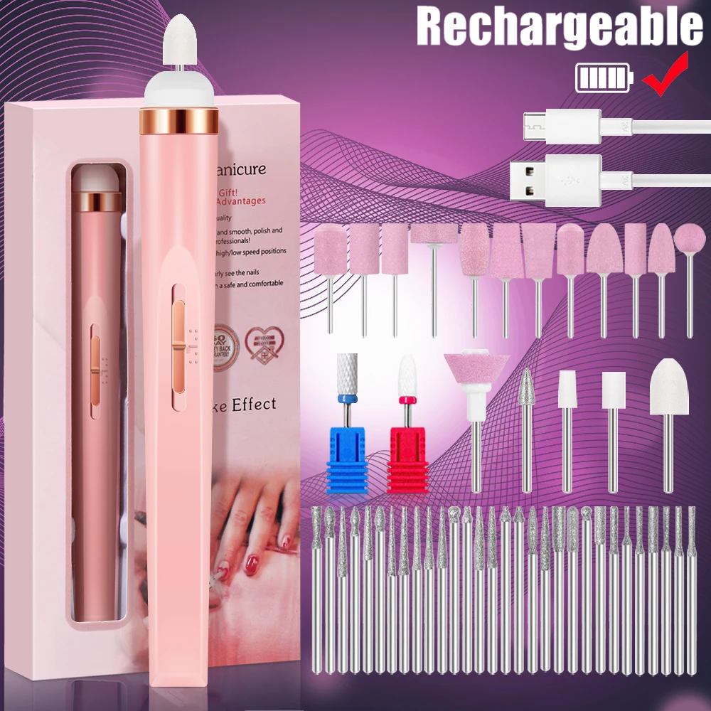 YIKOOLIN 5 in 1 Electric Nail Polish Drill Machine USB Charge Portable Manicure Set Exfoliation and Polishing for Nail Salon