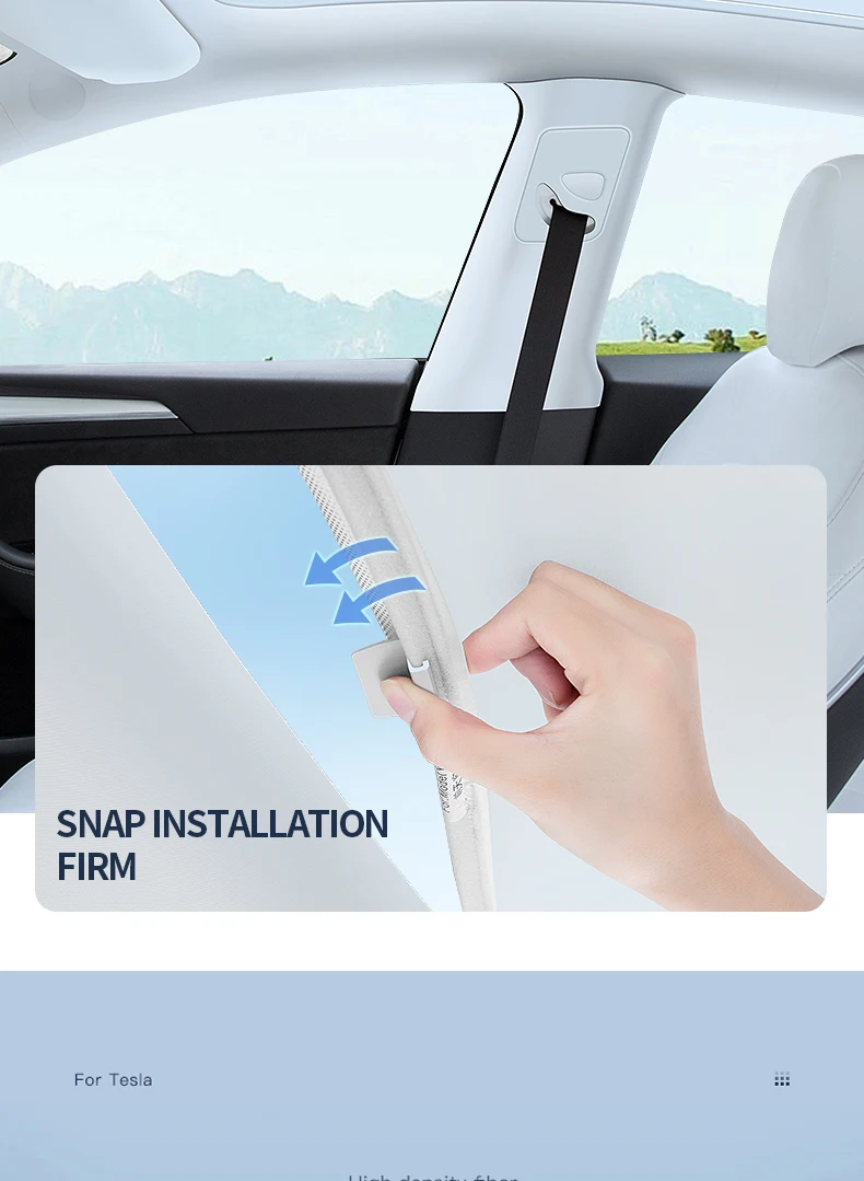 2PCS For Tesla Model 3/Y/3 Highland/Y Juniper Ice Cloth Buckle Shades for Glass Roof Front & Rear Sunroof Skylight Sunshade