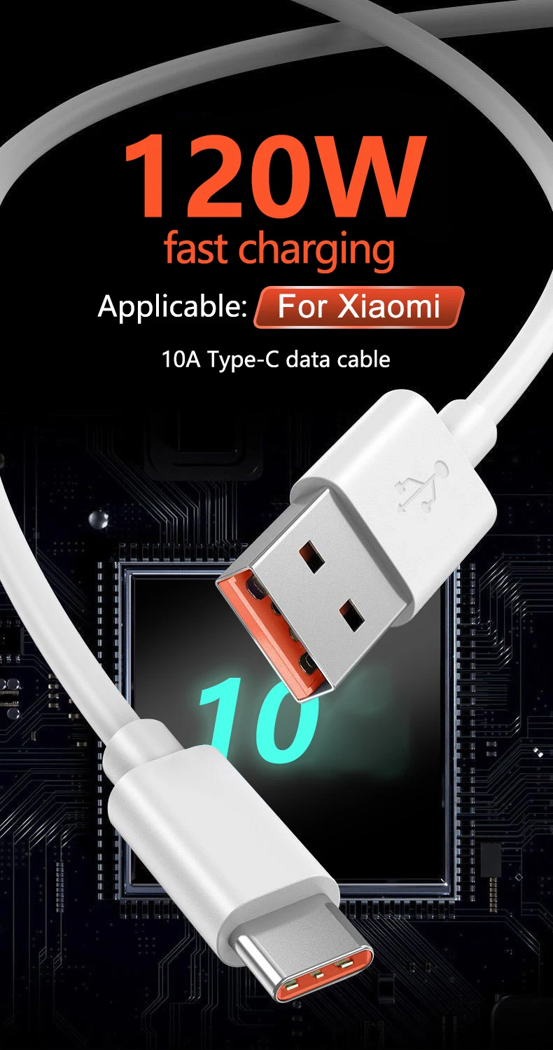 Original 120W USB Turbo Fast Charging Cable For Xiaomi mi 17 15 14 13 12 11 6A 67W Type C Cable Redmi Note 10 9 8 7 Pro K70 Poco