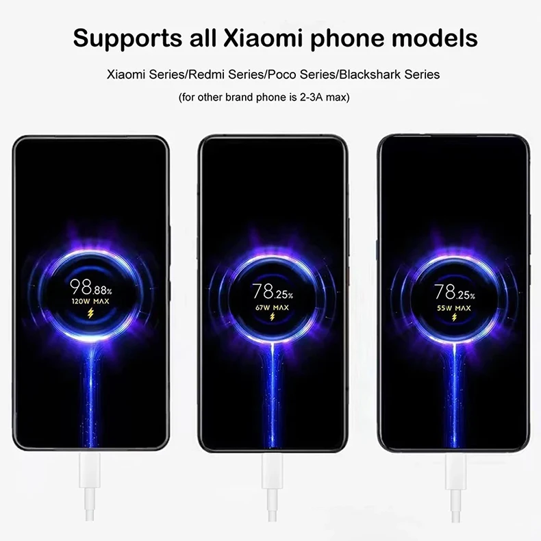Original 120W USB Turbo Fast Charging Cable For Xiaomi mi 17 15 14 13 12 11 6A 67W Type C Cable Redmi Note 10 9 8 7 Pro K70 Poco