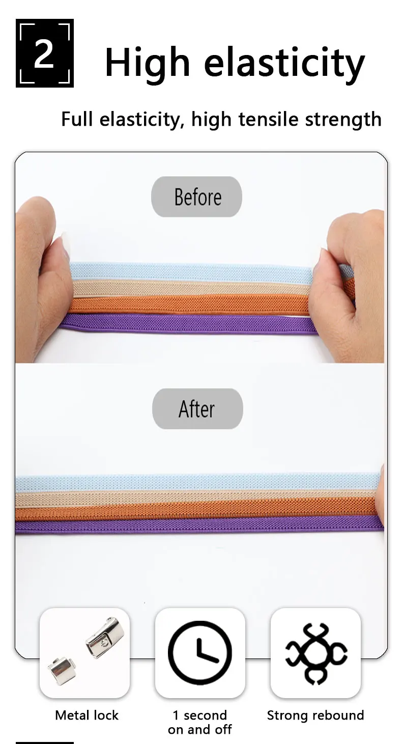 Colorful Press Lock No Tie Shoelace Elastic Shoelaces for Sneakers Sport Tieless Elastic Shoe Laces One Size Fit All Adult Kids