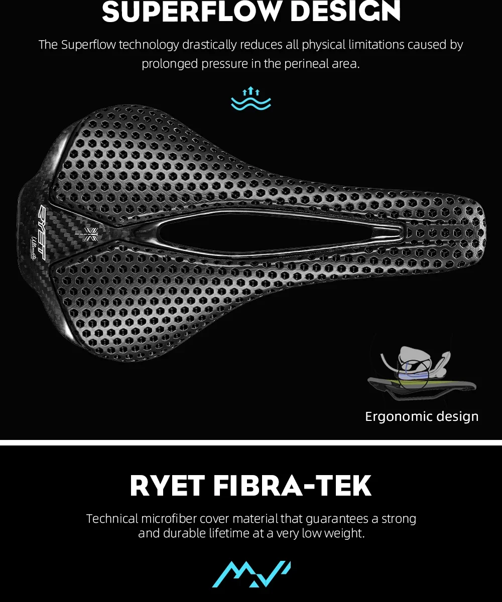 2024 RYET 3D Printed Bicycle Saddle 120g Carbon Cushion 250x140mm Bike Seating for MTB Gravel Road Bike Seat Cycling Accessories