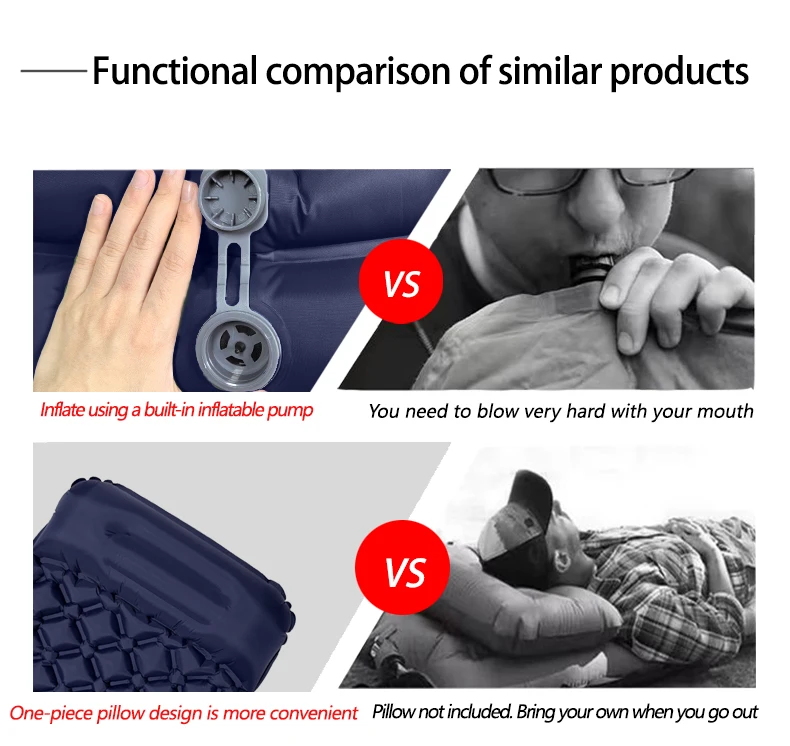 Outdoor Camping Inflatable Mattress Sleeping Pad With Pillows Ultralight Air Mat Built In Inflator Pump Hiking