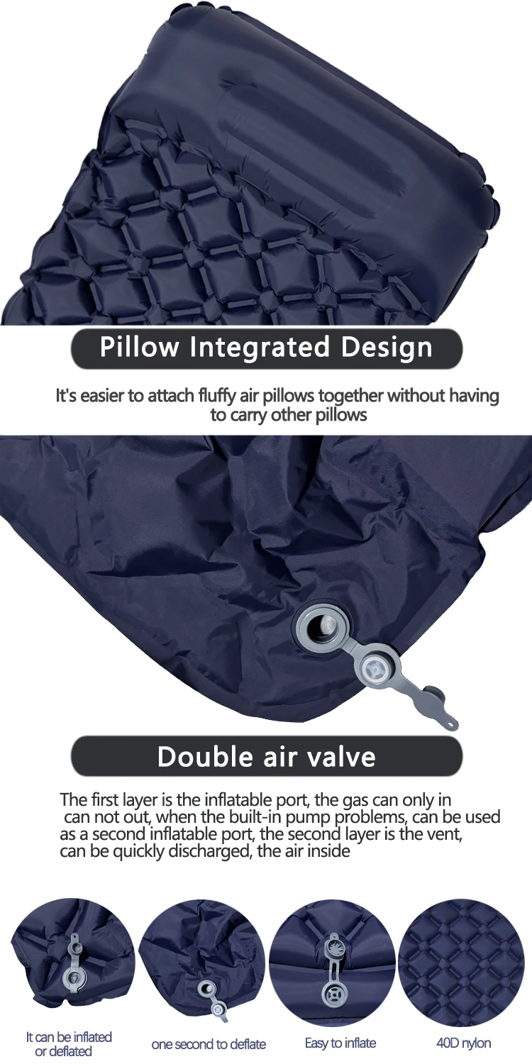 Outdoor Camping Inflatable Mattress Sleeping Pad With Pillows Ultralight Air Mat Built In Inflator Pump Hiking