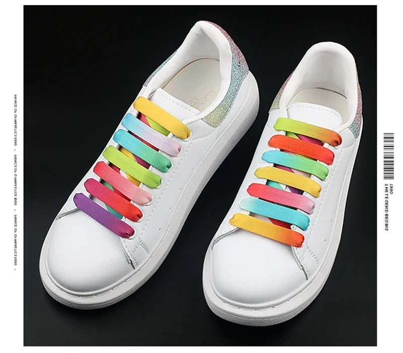 1.2cm width Flat Shoelaces Rainbow Shoelace MCQ Classic Casual White Shoes Laces Unisex Precision Weaving 100CM/120CM/140CM