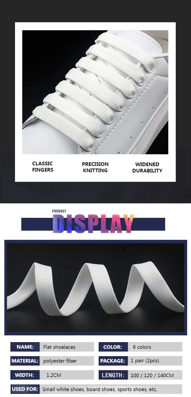 1.2cm width Flat Shoelaces Rainbow Shoelace MCQ Classic Casual White Shoes Laces Unisex Precision Weaving 100CM/120CM/140CM