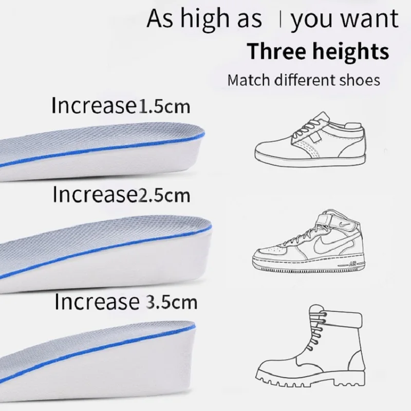 1 Pair EVA Material Invisible Height Increase Insoles For Shoes Breathable Shock Absorption Comfortable For Women Men