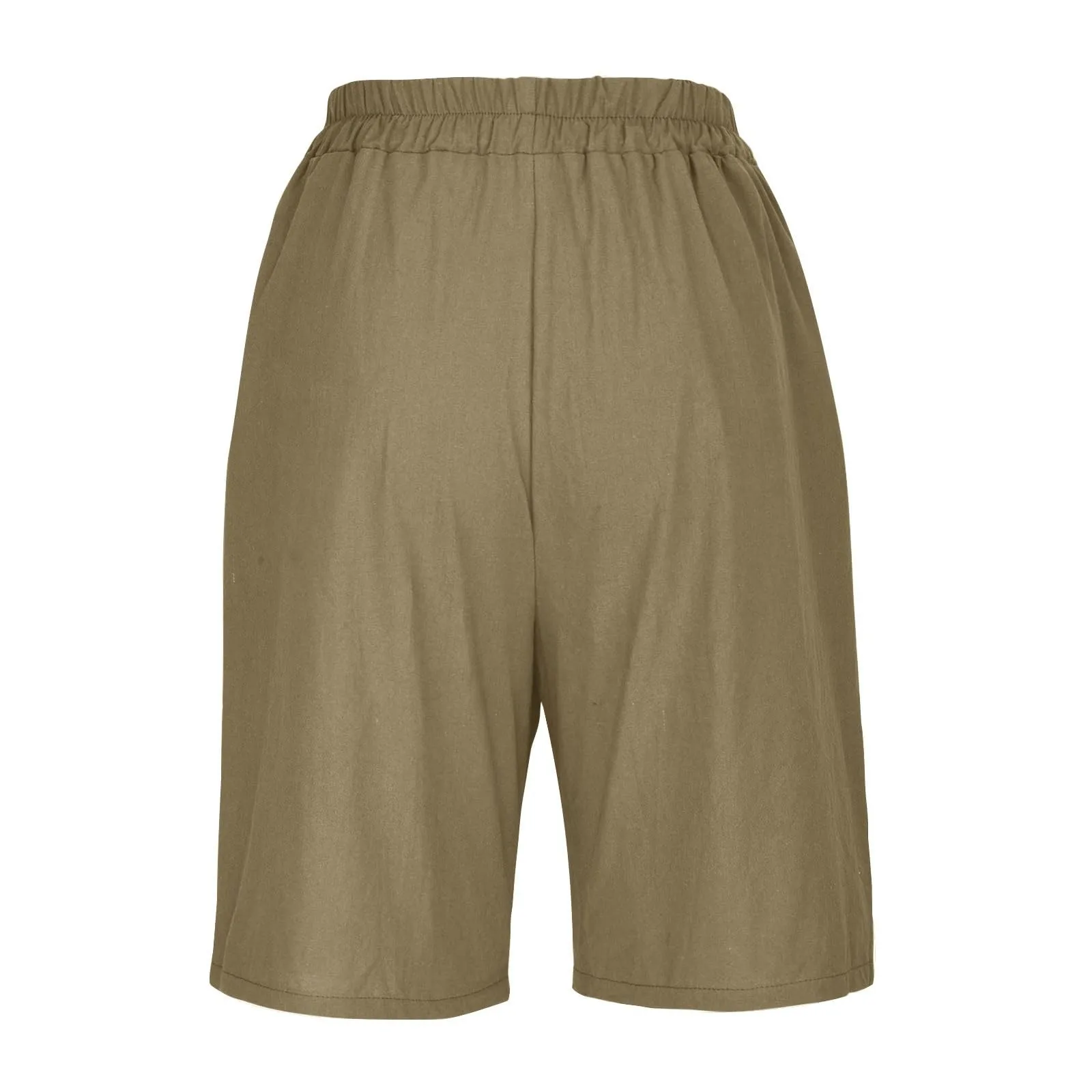 Summer Cotton Linen Shorts Women Large Size Cotton Linen Short Pants High Waist Elastic Waist Knee Length Pockets Shorts