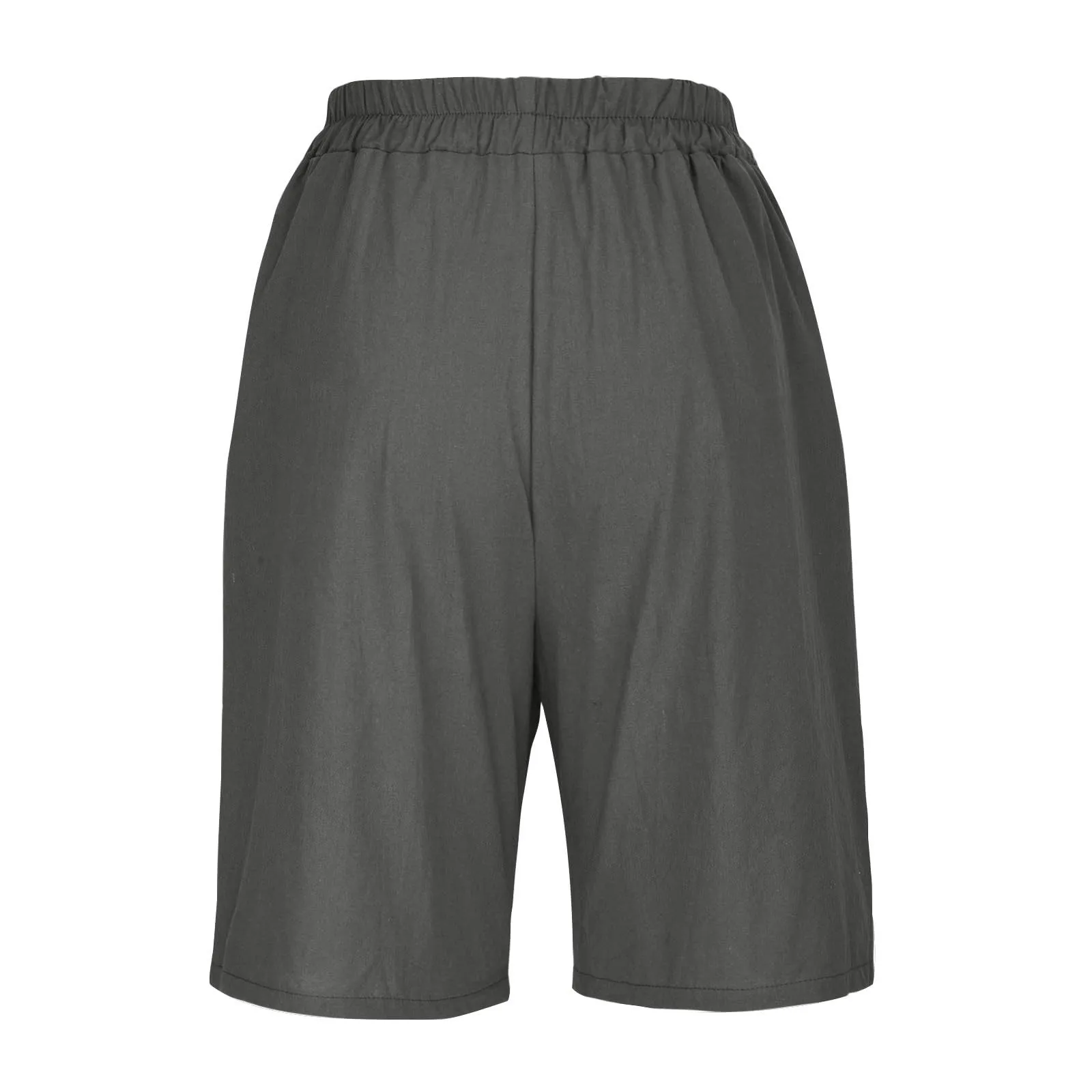 Summer Cotton Linen Shorts Women Large Size Cotton Linen Short Pants High Waist Elastic Waist Knee Length Pockets Shorts