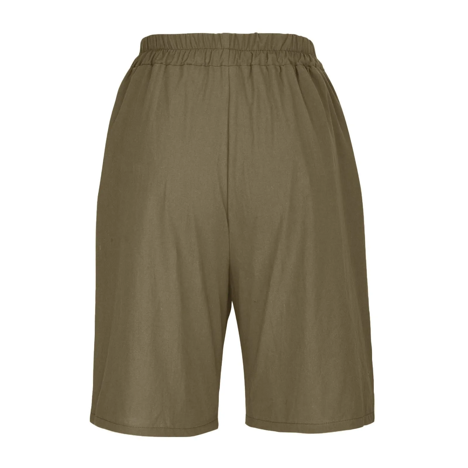 Summer Cotton Linen Shorts Women Large Size Cotton Linen Short Pants High Waist Elastic Waist Knee Length Pockets Shorts