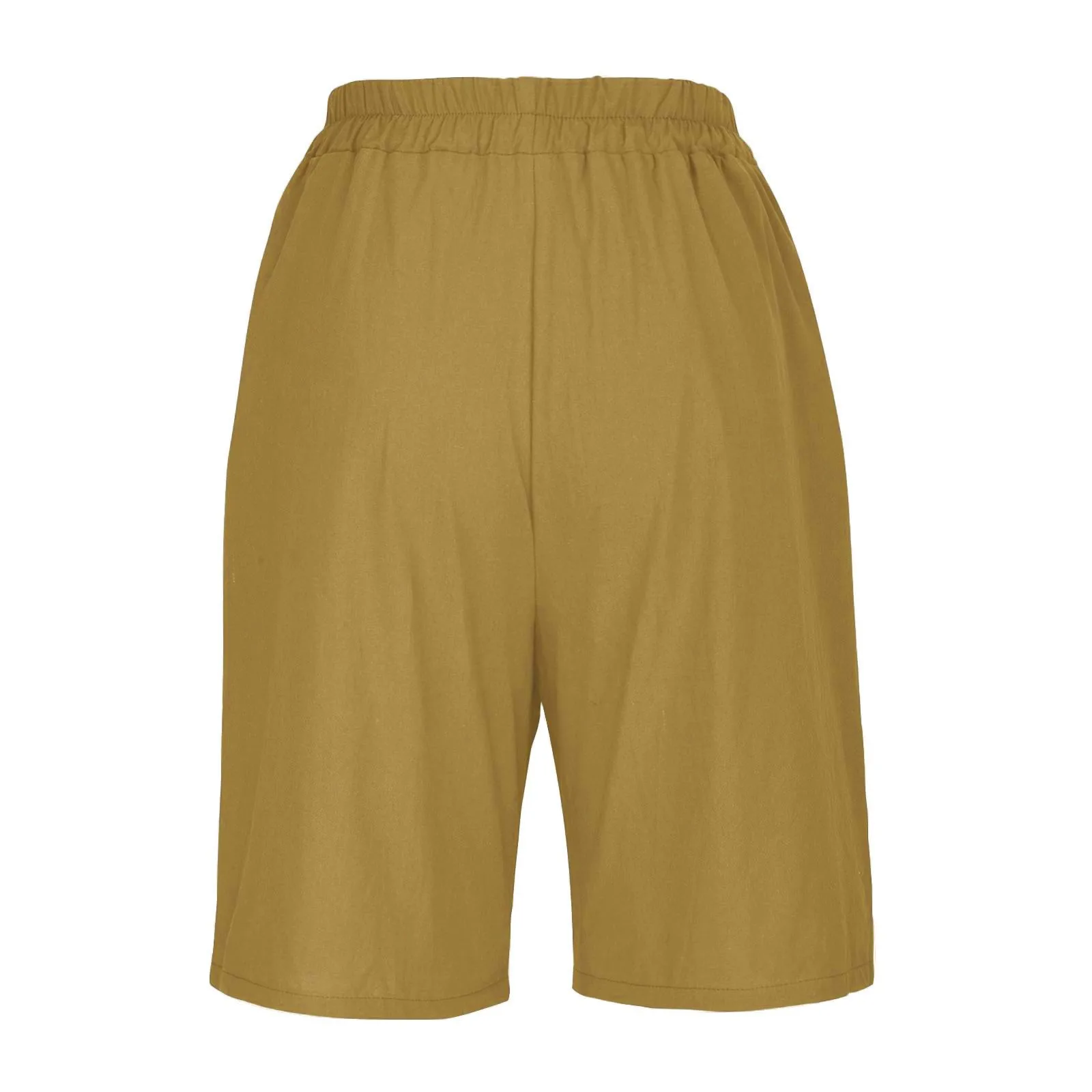 Summer Cotton Linen Shorts Women Large Size Cotton Linen Short Pants High Waist Elastic Waist Knee Length Pockets Shorts