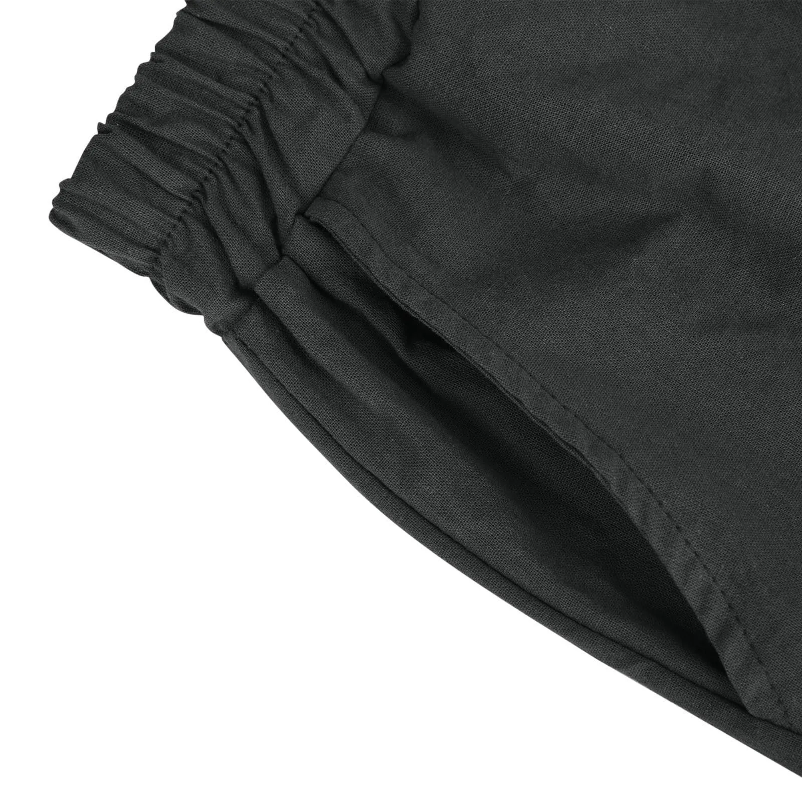 Summer Cotton Linen Shorts Women Large Size Cotton Linen Short Pants High Waist Elastic Waist Knee Length Pockets Shorts