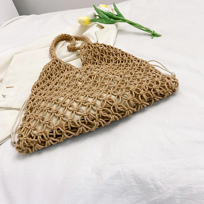 Summer Woven Bag for Women Handbags Handmade Knitted Beach Boho Shoulder Bag Large Tote Bag Hollow Out Shopping Bag