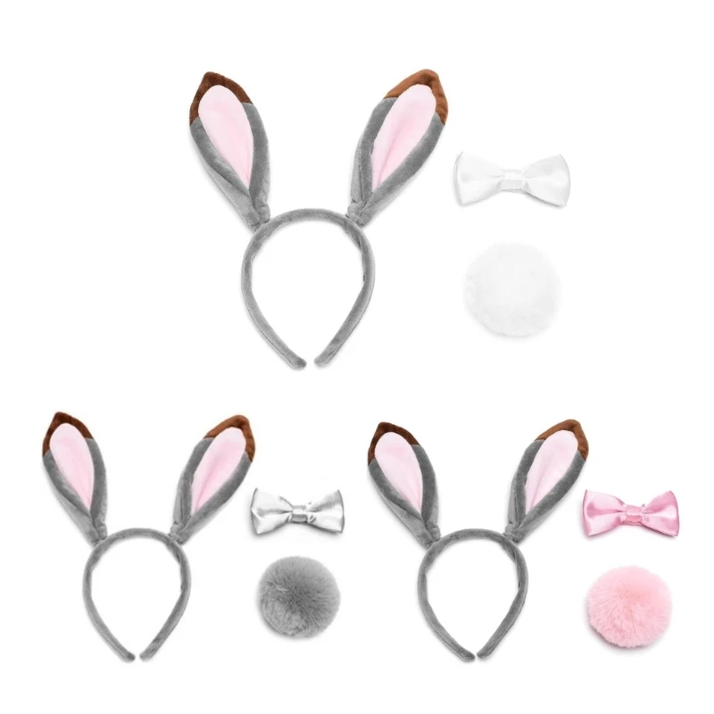 Rabbit Ears Headband Plush Bunny Ear Dog Ears and Tail for Kids and Adults
