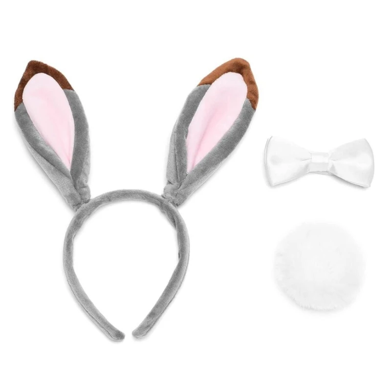 Rabbit Ears Headband Plush Bunny Ear Dog Ears and Tail for Kids and Adults