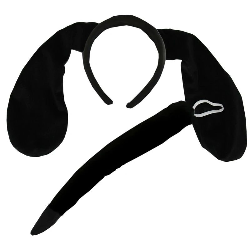 Rabbit Ears Headband Plush Bunny Ear Dog Ears and Tail for Kids and Adults
