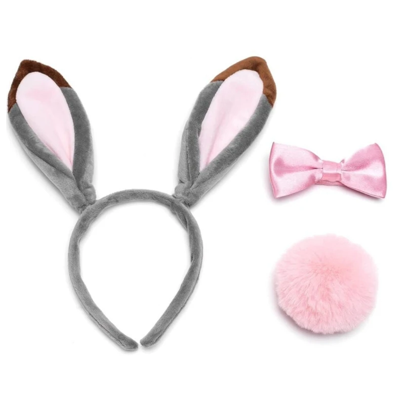 Rabbit Ears Headband Plush Bunny Ear Dog Ears and Tail for Kids and Adults