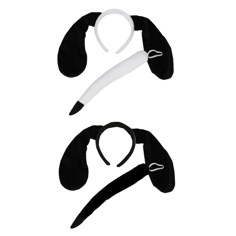 Rabbit Ears Headband Plush Bunny Ear Dog Ears and Tail for Kids and Adults