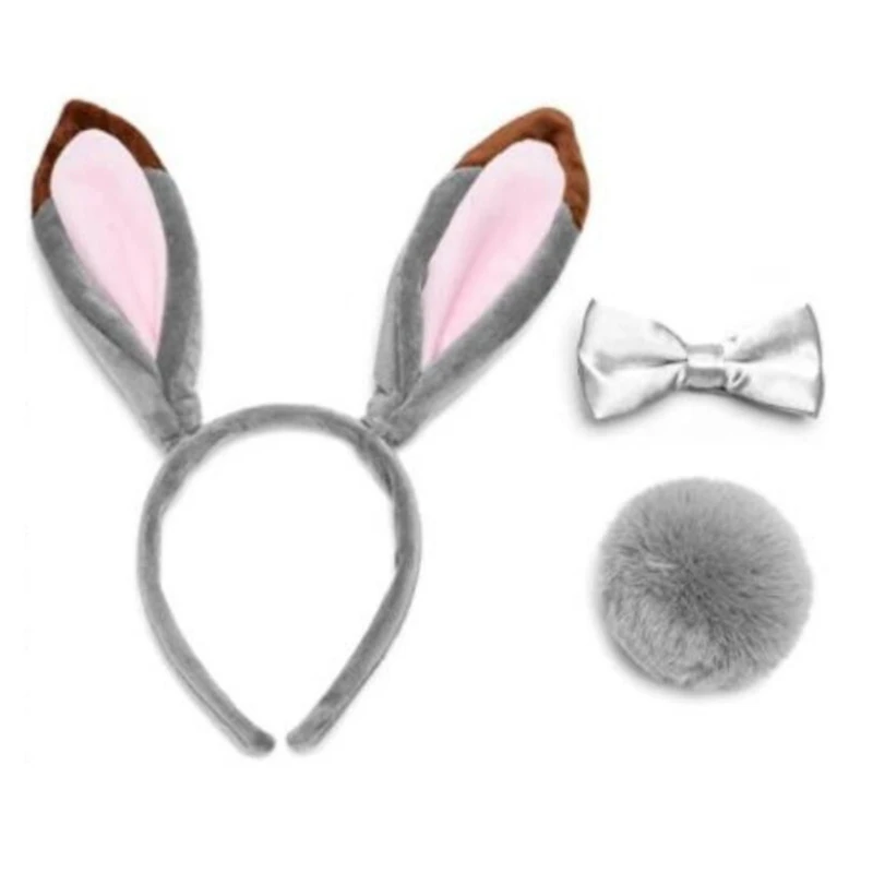 Rabbit Ears Headband Plush Bunny Ear Dog Ears and Tail for Kids and Adults