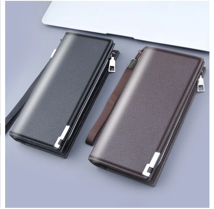 Long Clutch Men PU Material Zipper Hasp Cell Phone Bag Card Holder Coin Pocket Large Capacity Multifunctional Handbag Business