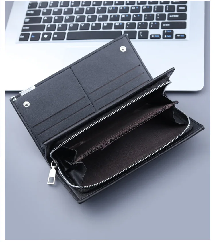 Long Clutch Men PU Material Zipper Hasp Cell Phone Bag Card Holder Coin Pocket Large Capacity Multifunctional Handbag Business