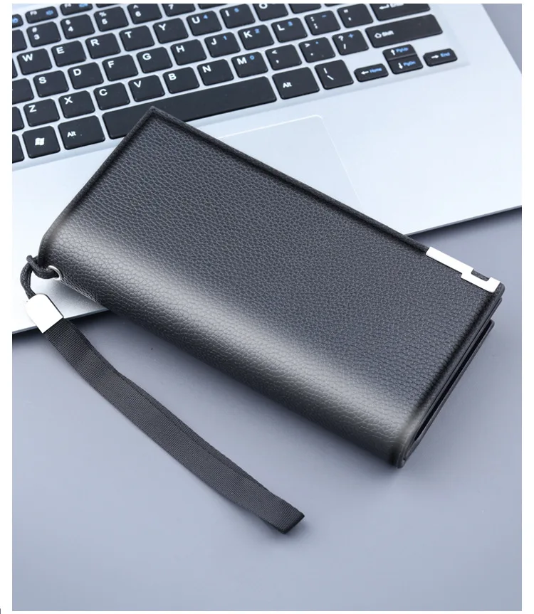 Long Clutch Men PU Material Zipper Hasp Cell Phone Bag Card Holder Coin Pocket Large Capacity Multifunctional Handbag Business