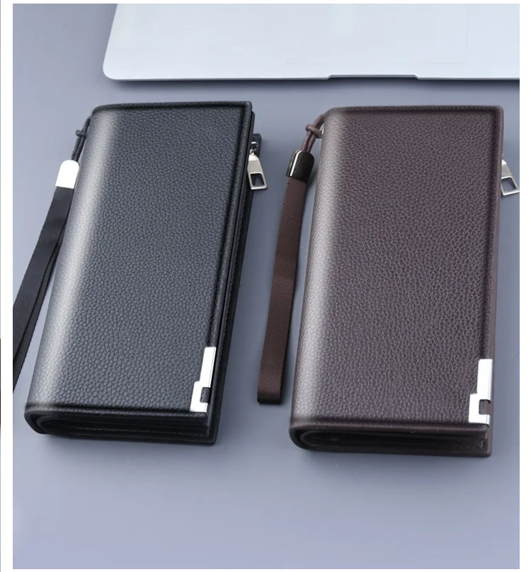 Long Clutch Men PU Material Zipper Hasp Cell Phone Bag Card Holder Coin Pocket Large Capacity Multifunctional Handbag Business