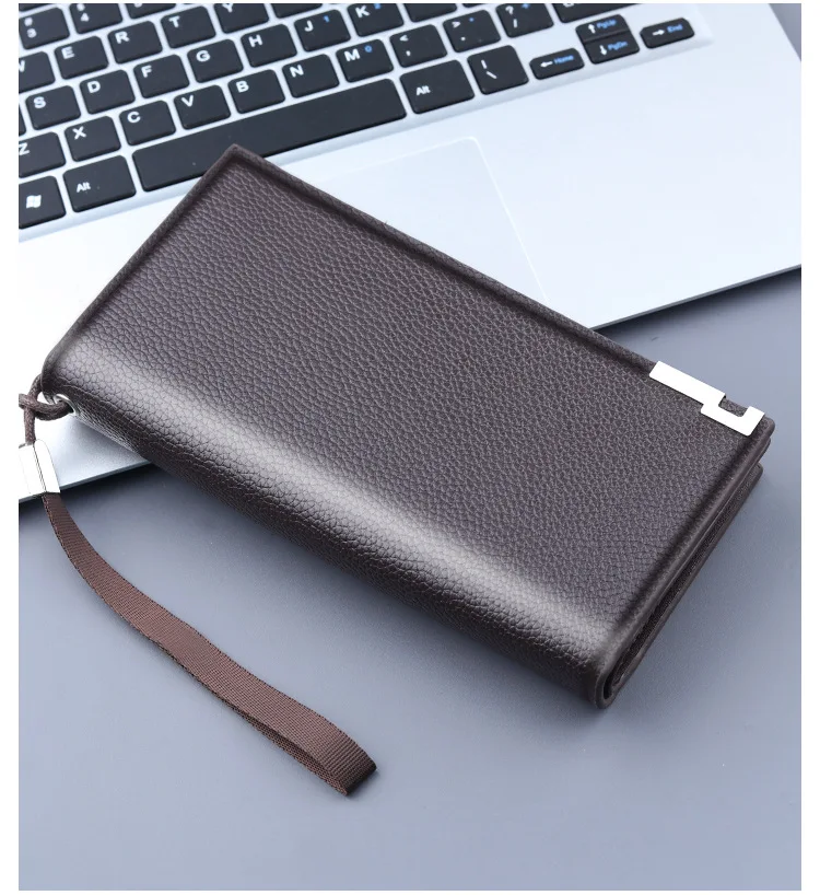 Long Clutch Men PU Material Zipper Hasp Cell Phone Bag Card Holder Coin Pocket Large Capacity Multifunctional Handbag Business