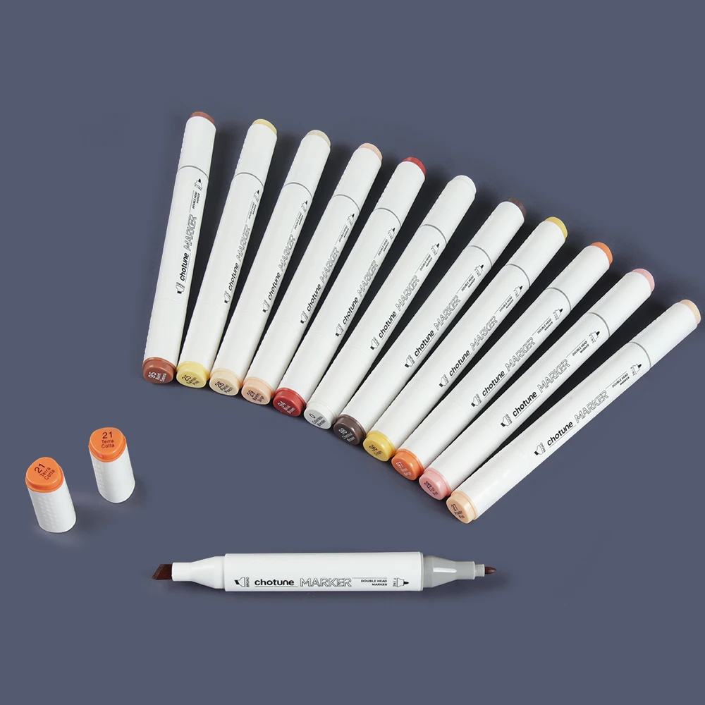 THOTUNE 12/24 Colors Skin Color Dual Head Marker Pen Alcohol Sketch Markers for School Art Design Marker Supplies