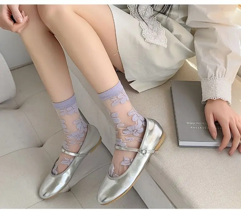 Women's Socks Spring Summer Thin Cotton Socks Lace Flower Silk Fairy Stockings Hollowed Out Breathable Fashion Socks Wholesales