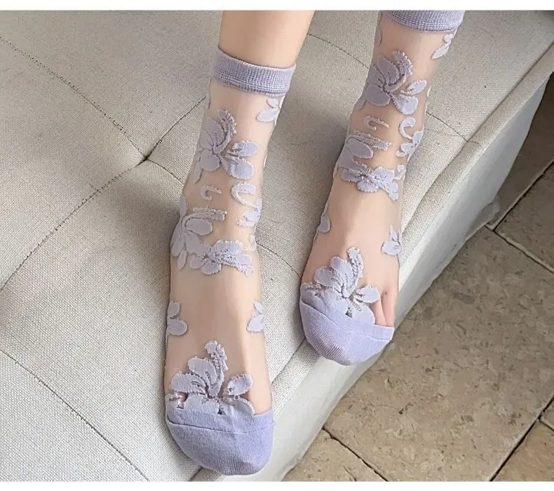 Women's Socks Spring Summer Thin Cotton Socks Lace Flower Silk Fairy Stockings Hollowed Out Breathable Fashion Socks Wholesales