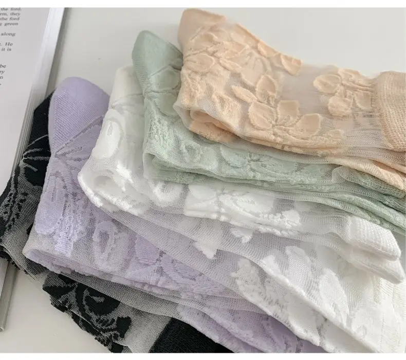 Women's Socks Spring Summer Thin Cotton Socks Lace Flower Silk Fairy Stockings Hollowed Out Breathable Fashion Socks Wholesales
