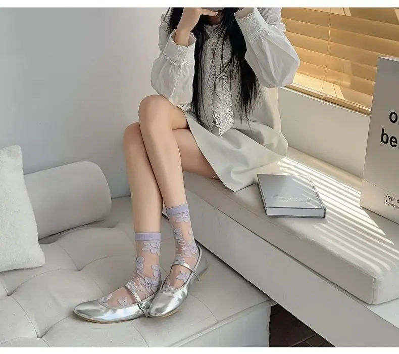 Women's Socks Spring Summer Thin Cotton Socks Lace Flower Silk Fairy Stockings Hollowed Out Breathable Fashion Socks Wholesales