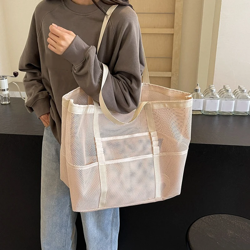 Hollow Large Capacity Makeup Storage Bag Women Multifunctional Mesh Shoulder Bag Travel Transparent Bag Beach Bags