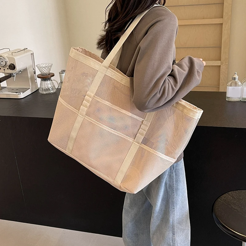 Hollow Large Capacity Makeup Storage Bag Women Multifunctional Mesh Shoulder Bag Travel Transparent Bag Beach Bags