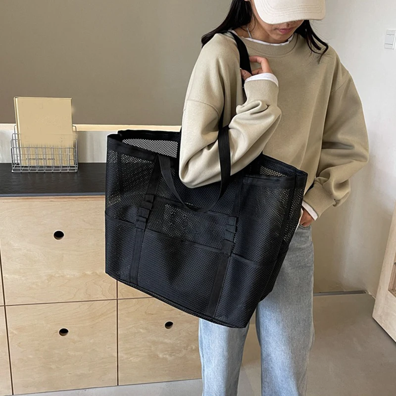 Hollow Large Capacity Makeup Storage Bag Women Multifunctional Mesh Shoulder Bag Travel Transparent Bag Beach Bags