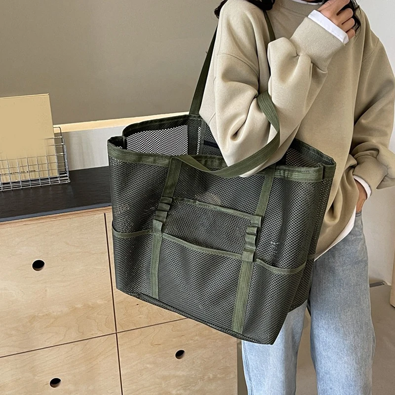 Hollow Large Capacity Makeup Storage Bag Women Multifunctional Mesh Shoulder Bag Travel Transparent Bag Beach Bags