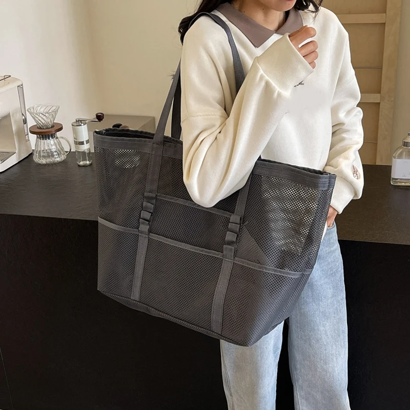 Hollow Large Capacity Makeup Storage Bag Women Multifunctional Mesh Shoulder Bag Travel Transparent Bag Beach Bags