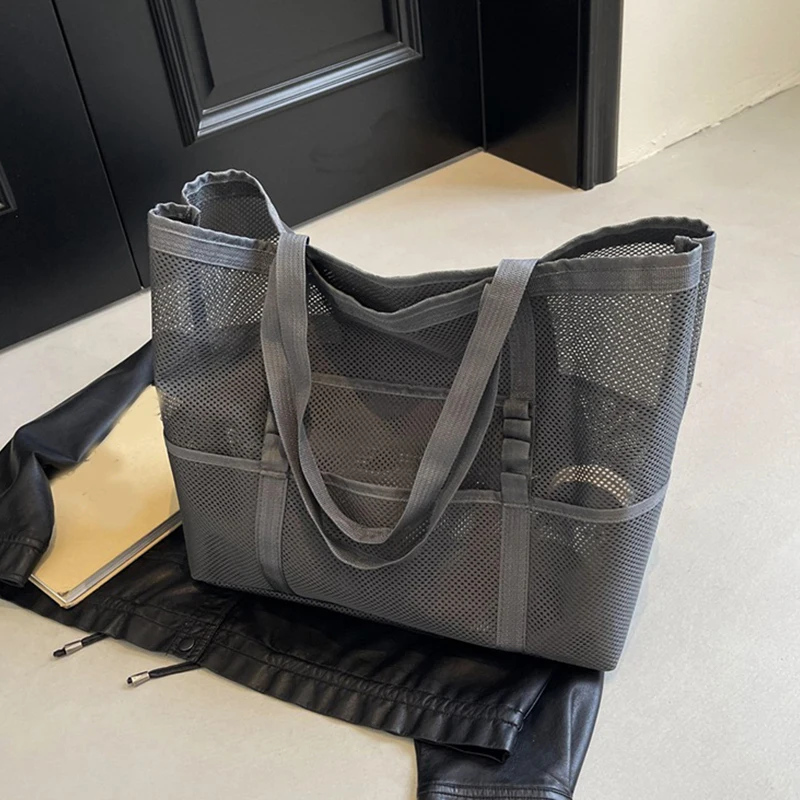 Hollow Large Capacity Makeup Storage Bag Women Multifunctional Mesh Shoulder Bag Travel Transparent Bag Beach Bags