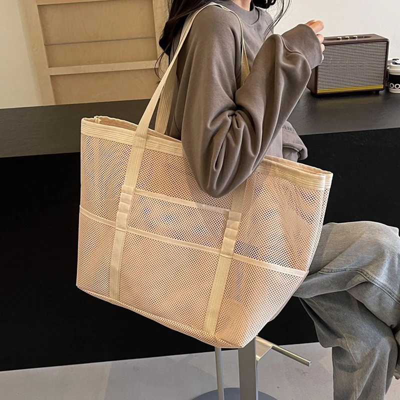 Hollow Large Capacity Makeup Storage Bag Women Multifunctional Mesh Shoulder Bag Travel Transparent Bag Beach Bags
