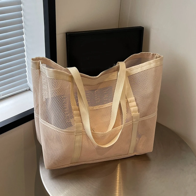 Hollow Large Capacity Makeup Storage Bag Women Multifunctional Mesh Shoulder Bag Travel Transparent Bag Beach Bags