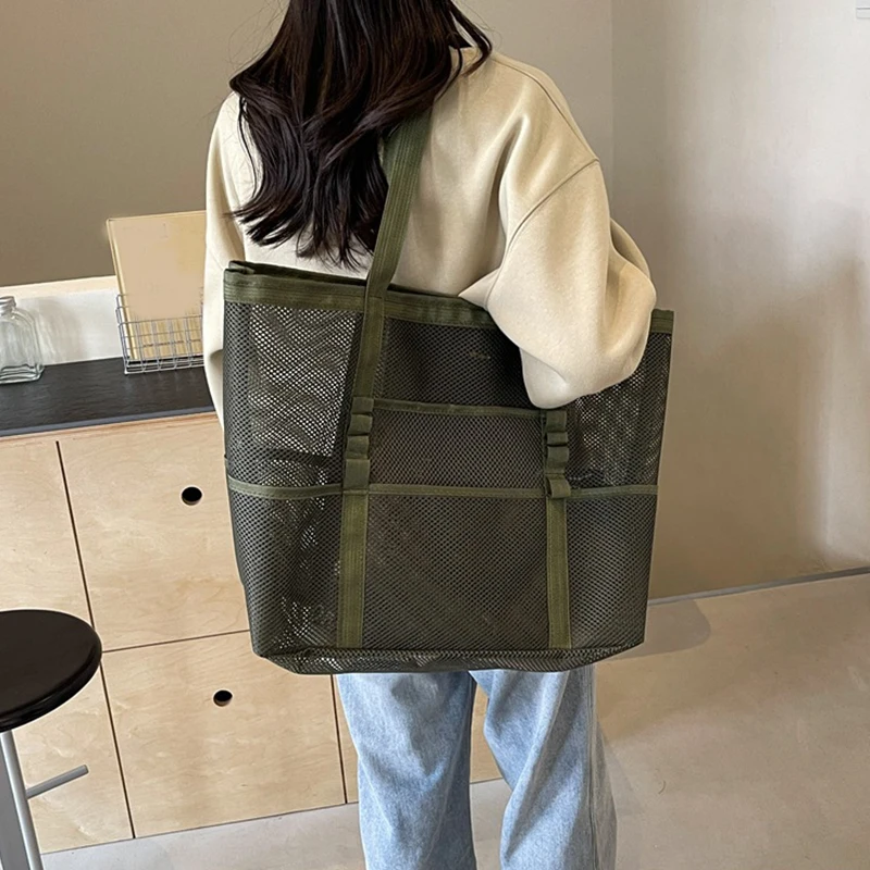Hollow Large Capacity Makeup Storage Bag Women Multifunctional Mesh Shoulder Bag Travel Transparent Bag Beach Bags