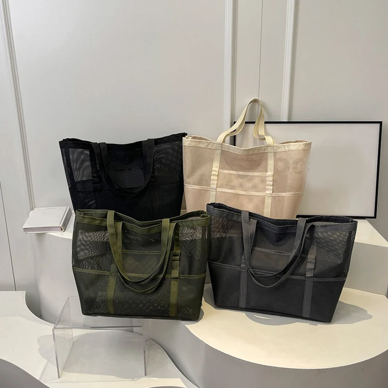 Hollow Large Capacity Makeup Storage Bag Women Multifunctional Mesh Shoulder Bag Travel Transparent Bag Beach Bags