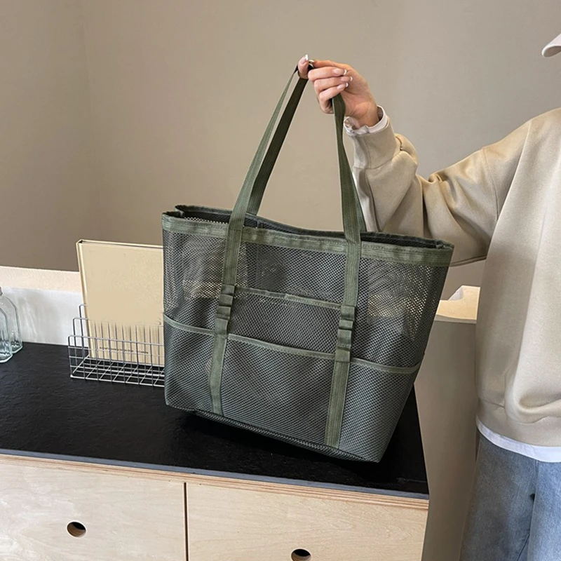 Hollow Large Capacity Makeup Storage Bag Women Multifunctional Mesh Shoulder Bag Travel Transparent Bag Beach Bags