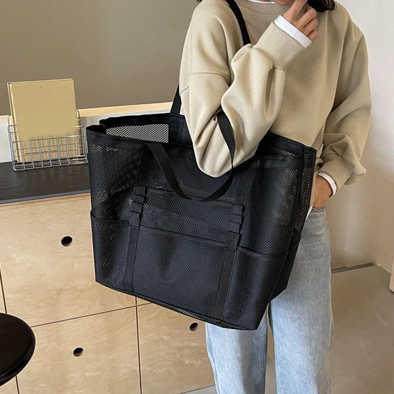 Hollow Large Capacity Makeup Storage Bag Women Multifunctional Mesh Shoulder Bag Travel Transparent Bag Beach Bags