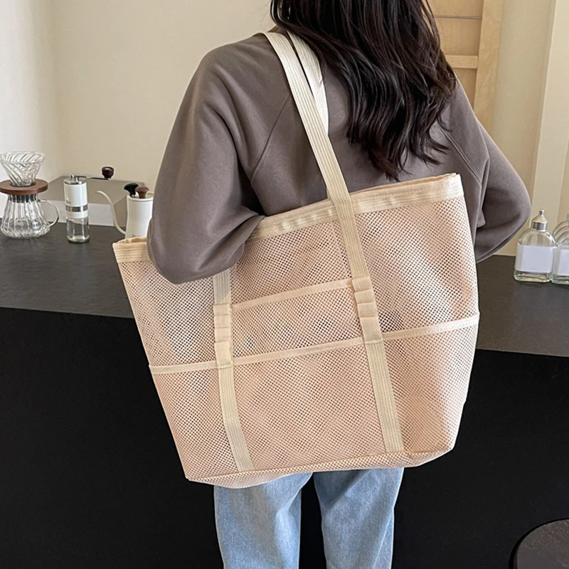 Hollow Large Capacity Makeup Storage Bag Women Multifunctional Mesh Shoulder Bag Travel Transparent Bag Beach Bags