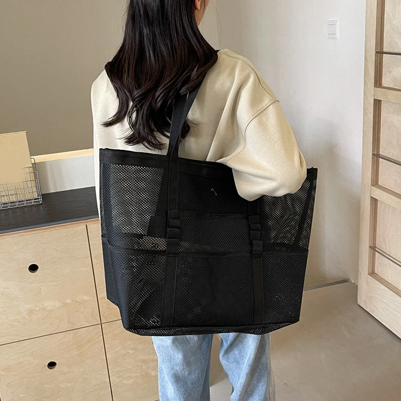 Hollow Large Capacity Makeup Storage Bag Women Multifunctional Mesh Shoulder Bag Travel Transparent Bag Beach Bags